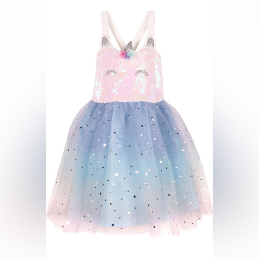 NWT Zunie Kids Unicorn Sequin Foil Ombre Dress Size 2T